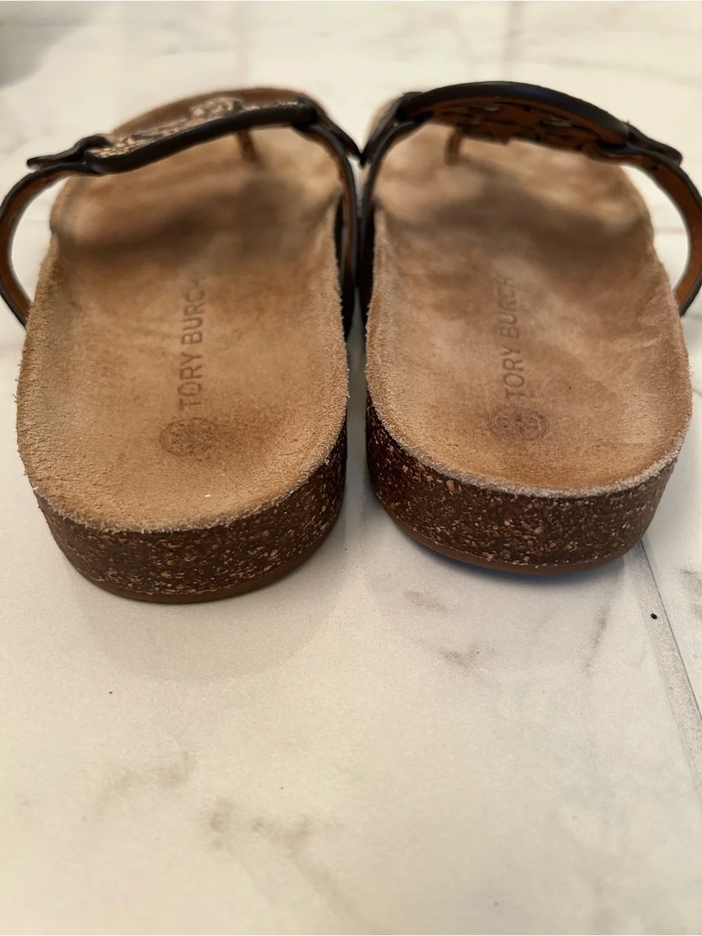 Tory Burch Snake-Print Logo Thong Sandals cork foot bed